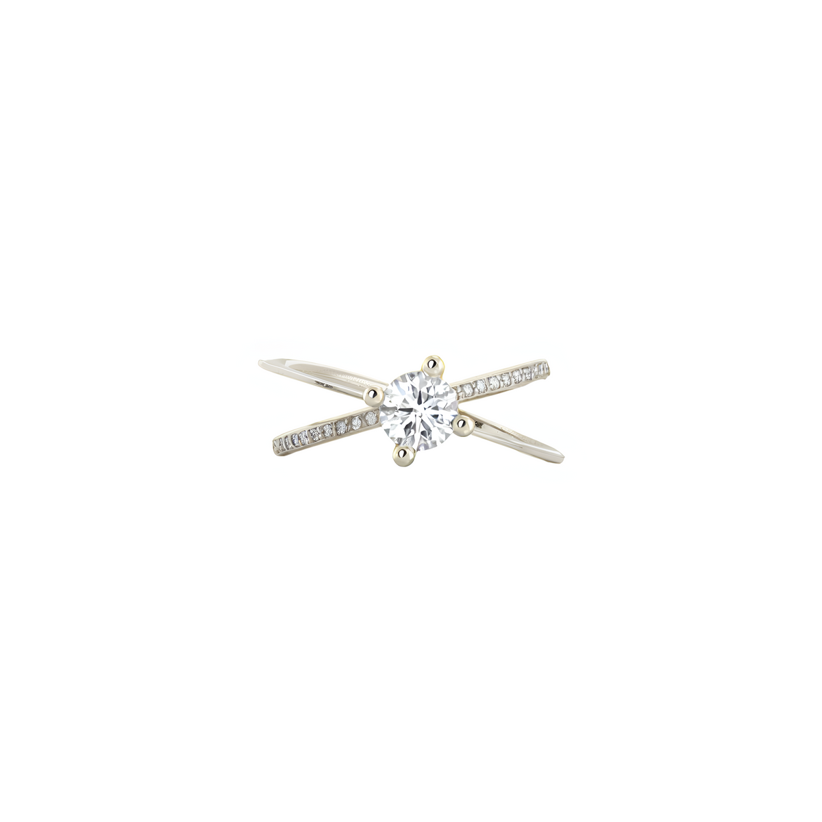 Moon Ellipse Pavé Diamond Ring White Gold centered diamond 0.25 carat