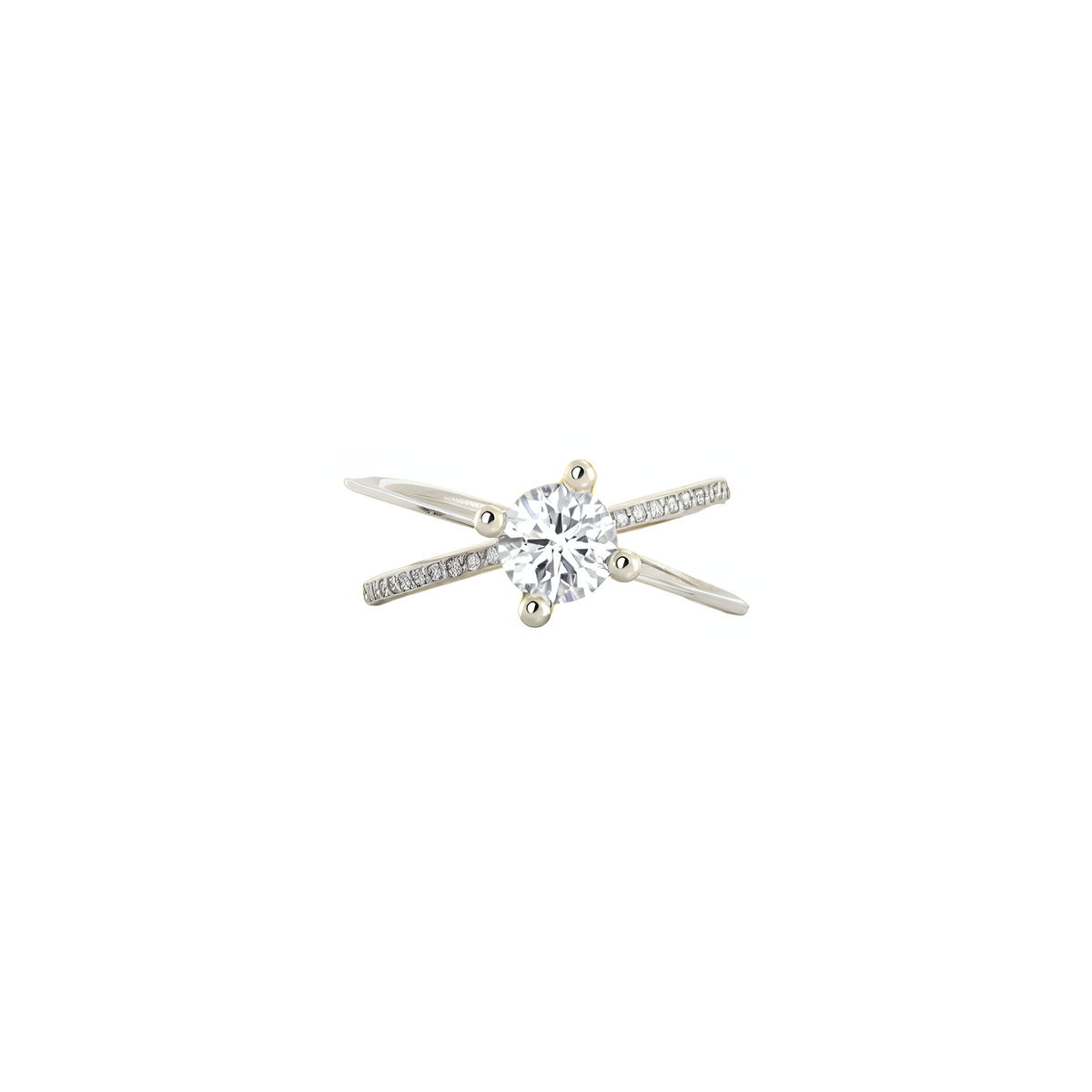 Moon Ellipse Pavé Diamond Ring White Gold centered diamond 0.5 carat