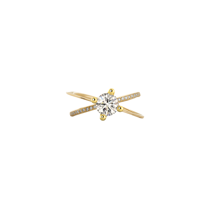 Moon Ellipse Pavé Diamond Ring Yellow Gold 0.5 carat Nayestones