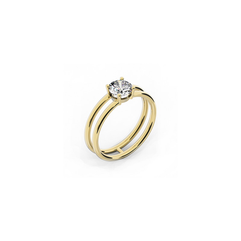 Double band promise ring in 18K yellow gold with 0.75 carat diamond by Nayestones, Belgian fine jewelry brand. Nayestones