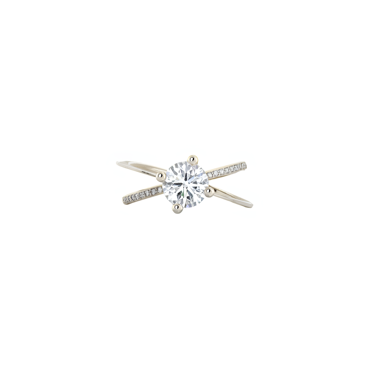 Moon Ellipse Pavé Diamond Ring White Gold centered diamond 0.75 carat