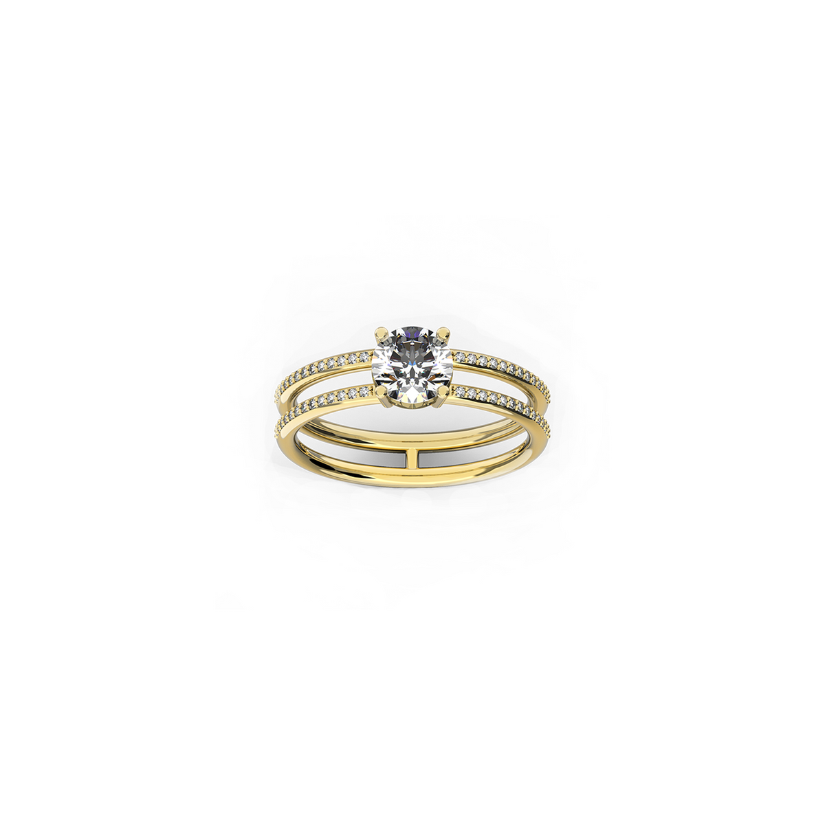 Double band pavé ring in 18K yellow gold with 0.75 carats diamond by Nayestones, Belgian fine jewelry brand.