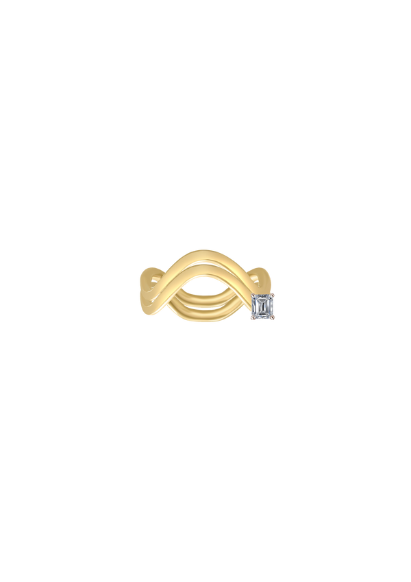 double band 18K Sustainable Gold Baguette-Cut Diamond Ring - 0.25ct White Diamond - Nayestones Creative Fine Jewelry
