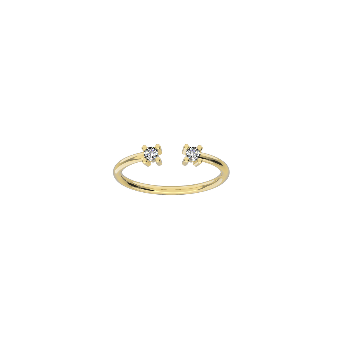 Double brilliant diamond ring in 18k yellow gold with two 0.065 carat diamonds by Nayestones, Belgian fine jewelry 