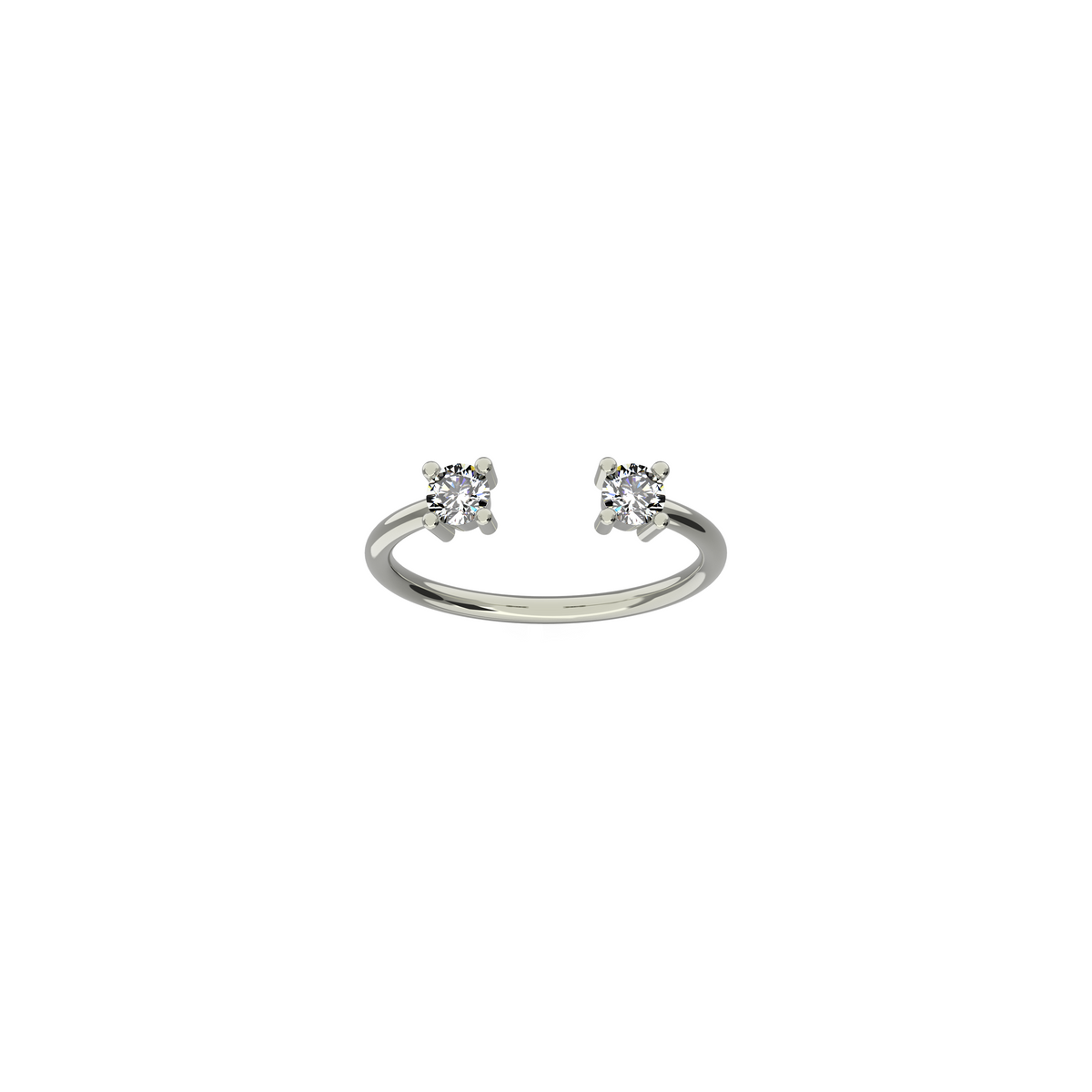 Double brilliant diamond ring in 18k white gold with two 0.18 carat diamonds by Nayestones, Belgian fine jewelry 