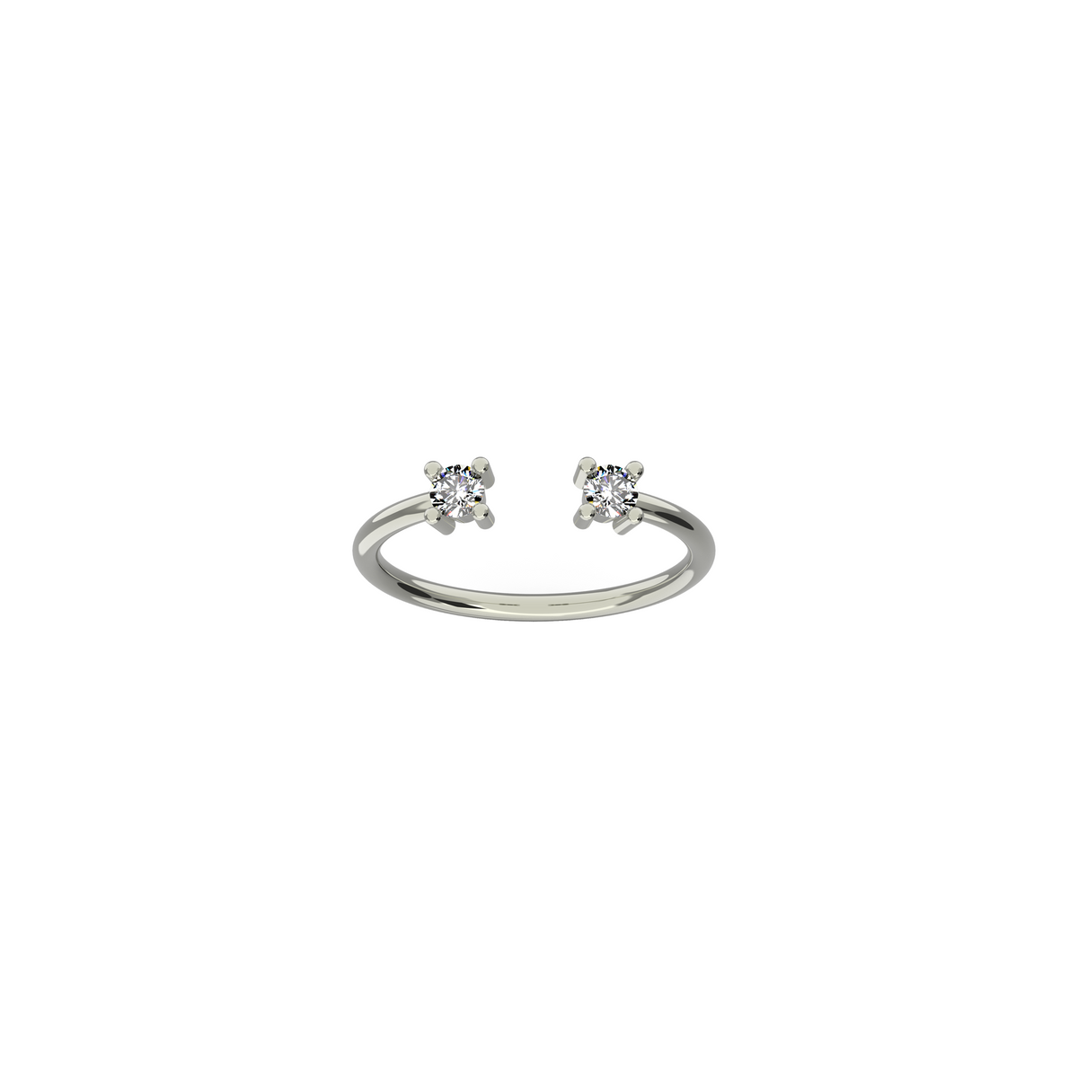 Double brilliant diamond ring in 18k white gold with two 0.1 carat diamonds by Nayestones, Belgian fine jewelry 