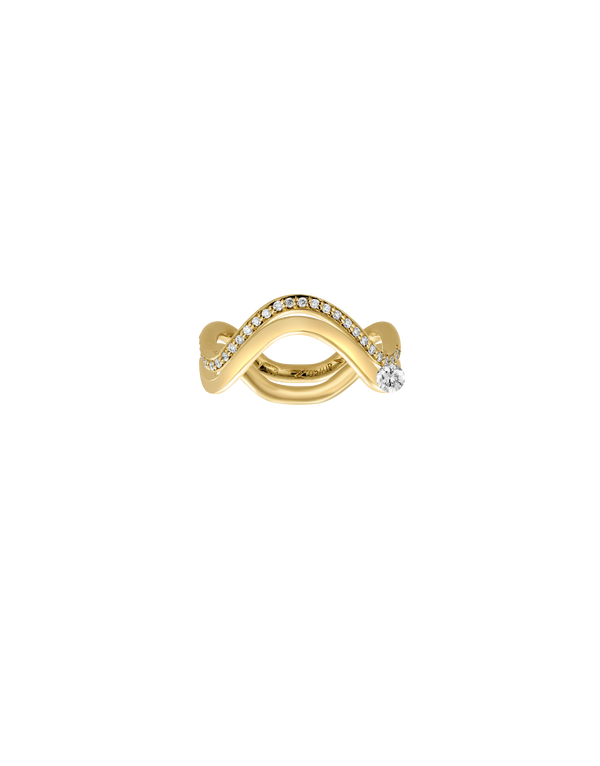yellow gold Double Petite Comète Round Brilliant Diamond Ring - Ideal for Stacking, Modern Engagement Jewelry -made in Antwerp designed by Nayestones
