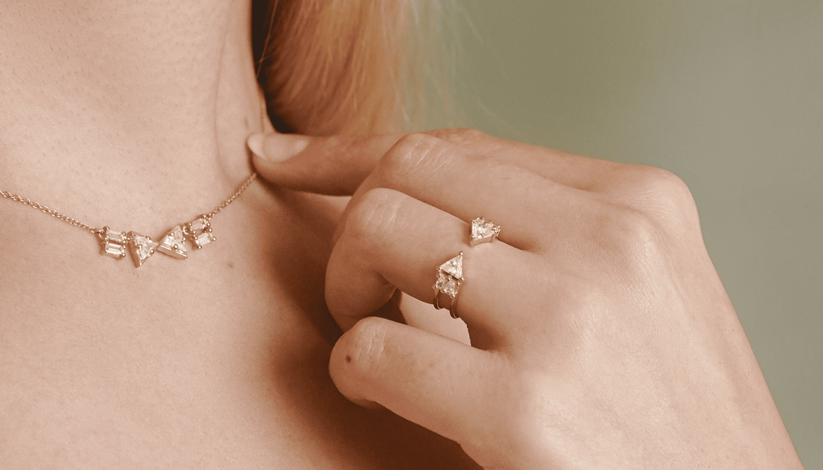 Atlante Collection by designer Natalie Schayes a modern interpretation inspired from Atlantis ring originally discovered around 1860 in Egypt.  It is believed to embody empowerment, balance, and harmonization. The Atlante Ring's design fused Sacred Geometry and the golden mean, featuring captivating geometric shapes