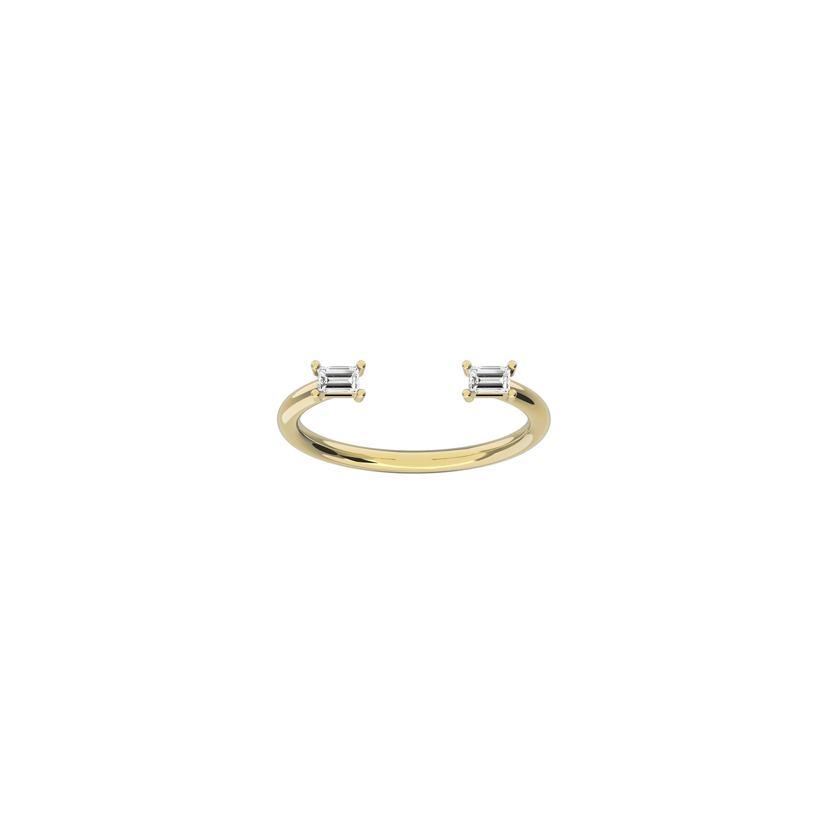 Double baguette diamond ring in 18k yellow gold with two 0.11 carat diamonds by Nayestones, Belgian fine jewelry.