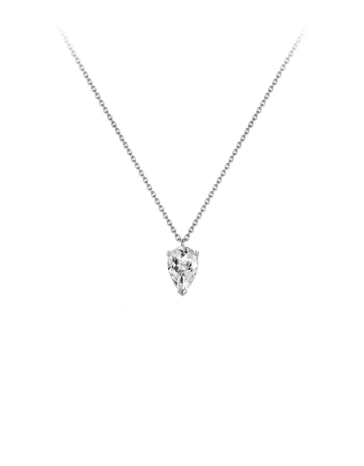 Bloom Necklace in 9K white gold with a pear cut green amethyst stone by Nayestones, Belgian fine jewelry.