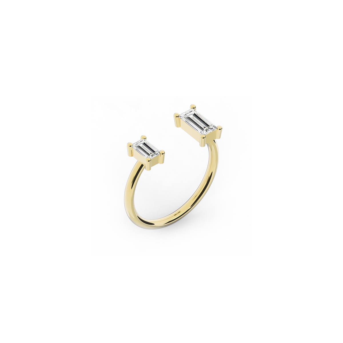 Toi & Moi Engagement ring in 18K yellow gold with two baguette-cut 0.89 carats diamonds by Nayestones, Belgian Fine Jewelry.