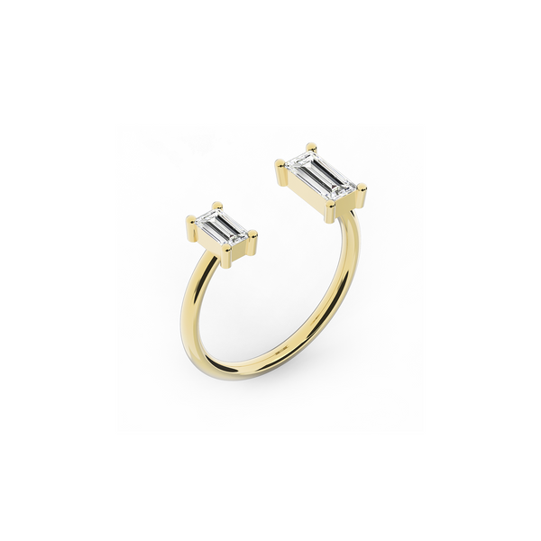 Toi & Moi yellow gold baguette ring - 18K recycle gold - 0.89 carats  baguette cut white diamond - Lab grown diamonds - Belgian Contemporary Fine Jewelry