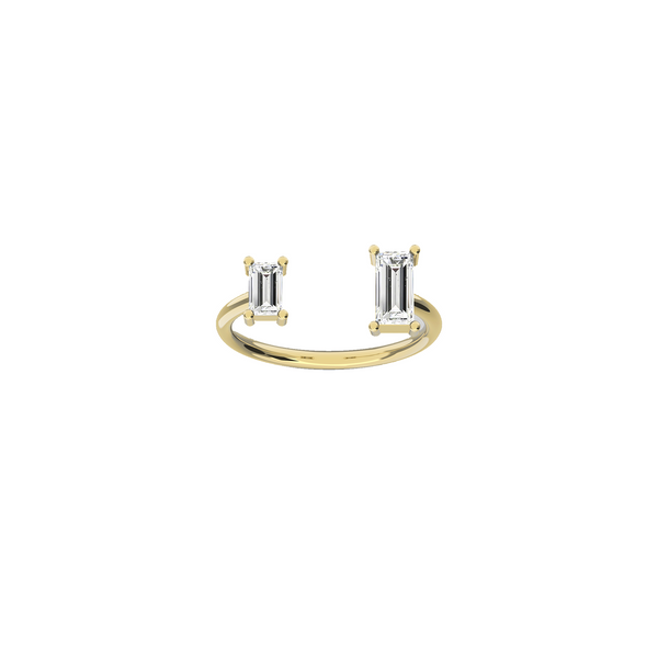 Toi & Moi yellow gold baguette ring - 18K recycle gold - 0.89 carats baguette cut white diamond - Lab grown diamonds - Belgian Contemporary Fine Jewelry