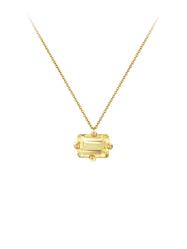 Signature Big Octogone Necklace in 9k yellow gold with an octagon-cut citrine by Nayestones, Belgian fine jewelry.   Nayestones