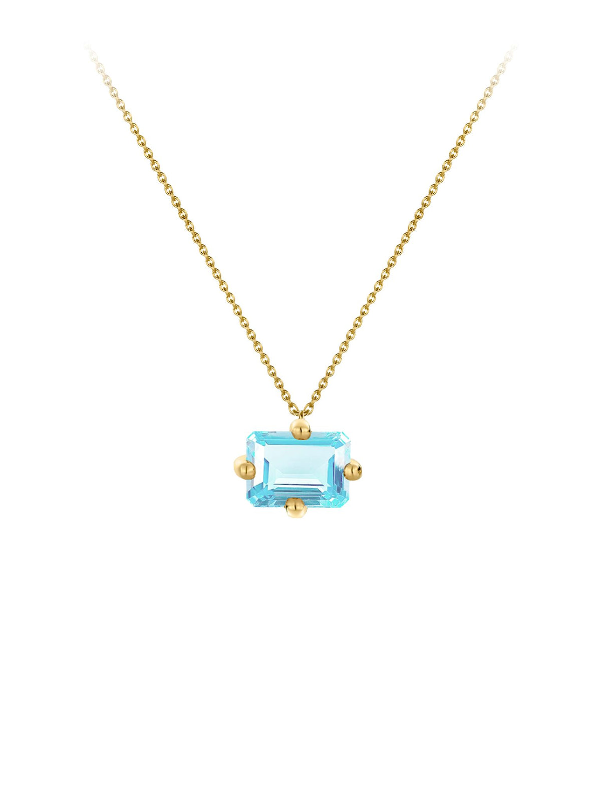 Signature Big Octogone Necklace in 9k yellow gold with an octagon-cut light blue topaz by, Nayestones, Belgian fine jewelry. 