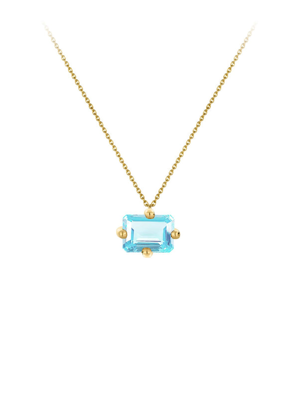 Signature Big Octogone Necklace in 9k yellow gold with an octagon-cut light blue topaz by, Nayestones, Belgian fine jewelry.  Nayestones