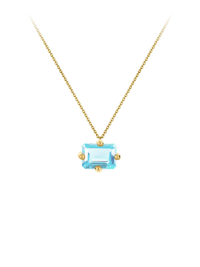 Signature Big Octogone Necklace in 9k yellow gold with an octagon-cut light blue topaz by, Nayestones, Belgian fine jewelry.  Nayestones