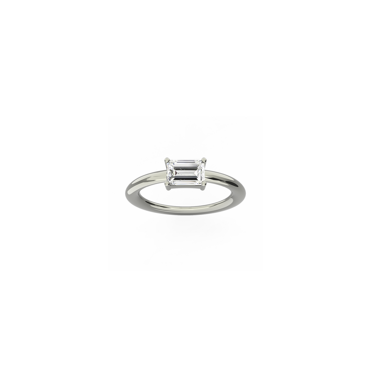 Moon Engagement Ring in 18k yellow white with a 0.75 carats baguette-cut diamond by Nayestones, Belgian Fine Jewelry. 