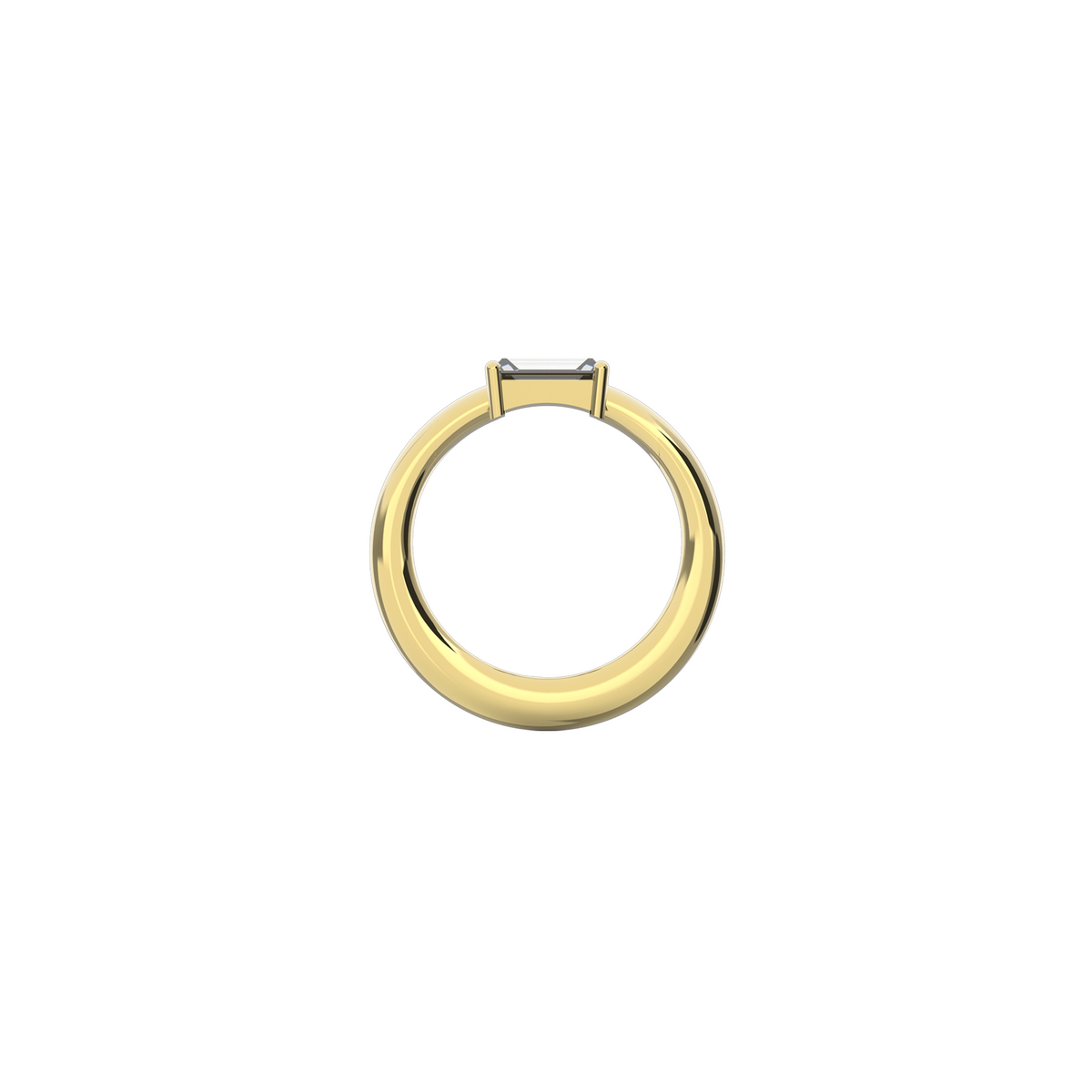 Moon Engagement Ring in 18k yellow gold with a 0.75 carats baguette-cut diamond by Nayestones, Belgian Fine Jewelry. 