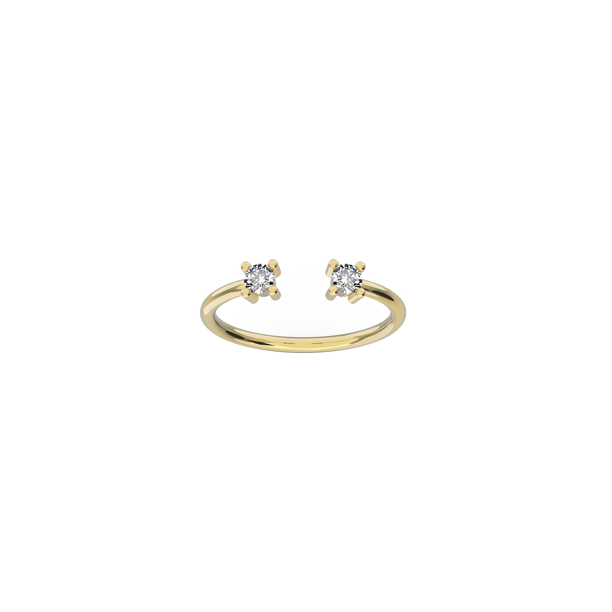 Double Brilliant Ring in 18k yellow gold with 0.20 ct diamond on each side by Nayestones, Belgian Fine Jewelry. 