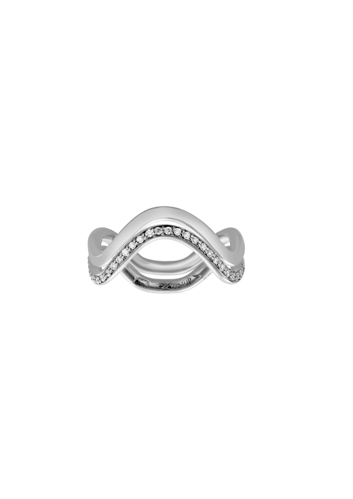 Double petite comete wedding and engagement ring in 18k white gold with double pavé diamonds pn bottom band by Nayestones, Belgian fine jewelry.