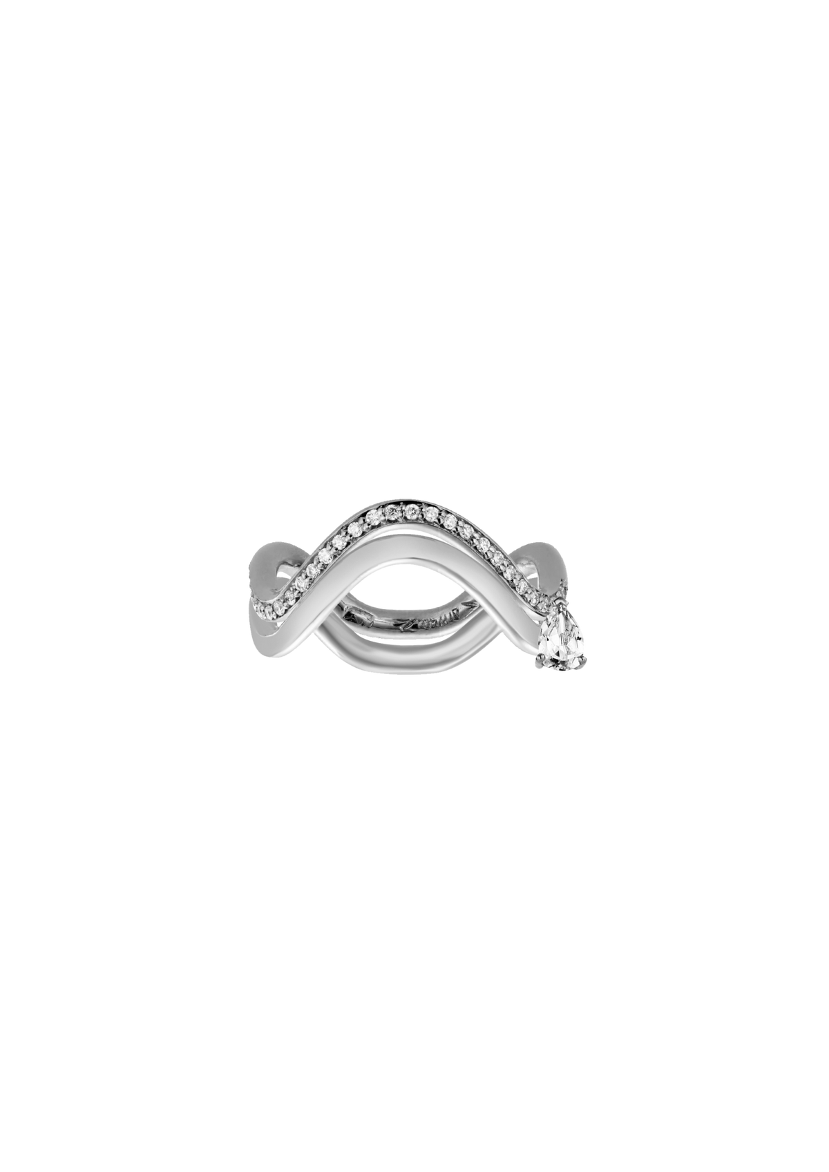 Petite Comete wedding and engagement Ring in 18k white gold with 0.25 carats Pear diamond and pavé diamonds by Nayestones, Belgian Fine Jewellery 