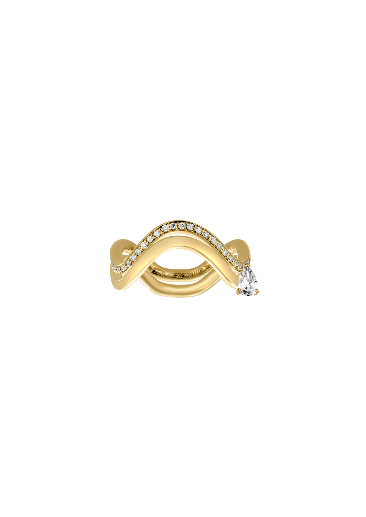 Petite Comete wedding and engagement Ring in 18k yellow gold with 0.25 carats Pear diamond and pavé diamonds by Nayestones, Belgian Fine Jewellery 