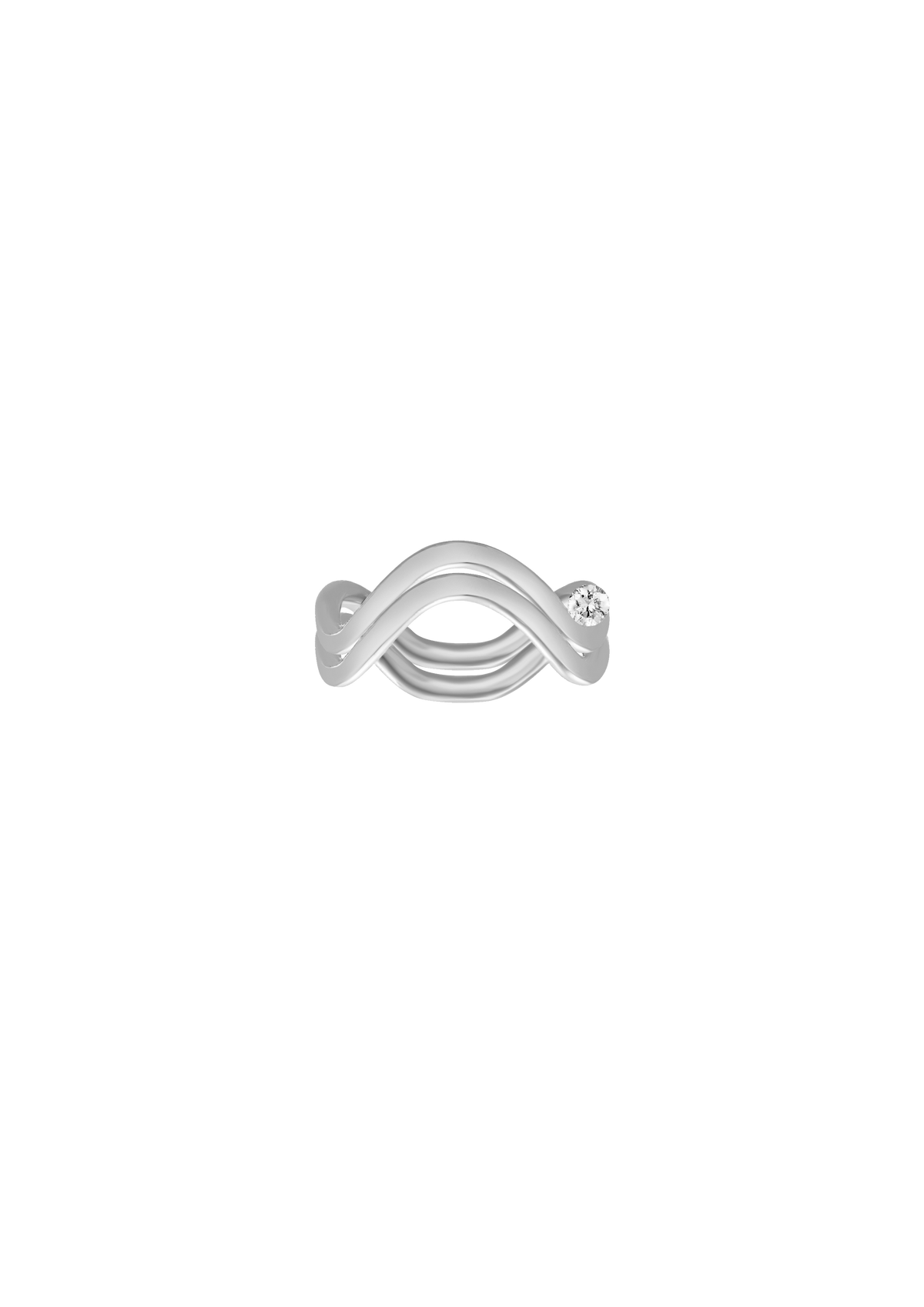 Double Petite Comète ring in 18k white gold with a 0.25 ct round brilliant diamond, ideal for stacking. Modern engagement jewelry by Nayestones, Belgian fine jewelry.