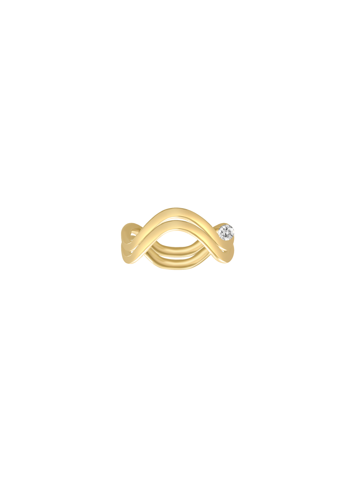 Double Petite Comète ring in 18k yellow gold with a 0.25 ct round brilliant diamond, ideal for stacking. Modern engagement jewelry by Nayestones, Belgian fine jewelry.