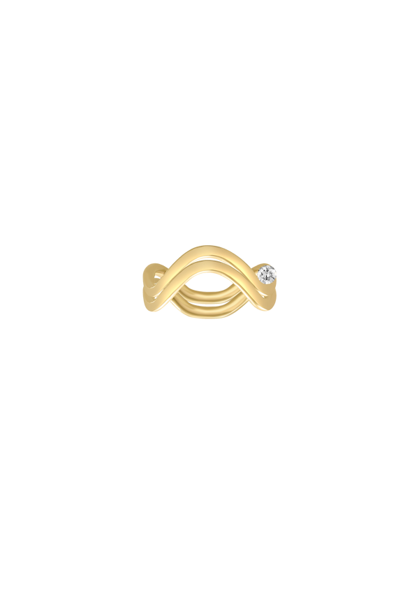 Double Petite Comète ring in 18k yellow gold with a 0.25 ct round brilliant diamond, ideal for stacking. Modern engagement jewelry by Nayestones, Belgian fine jewelry. Nayestones