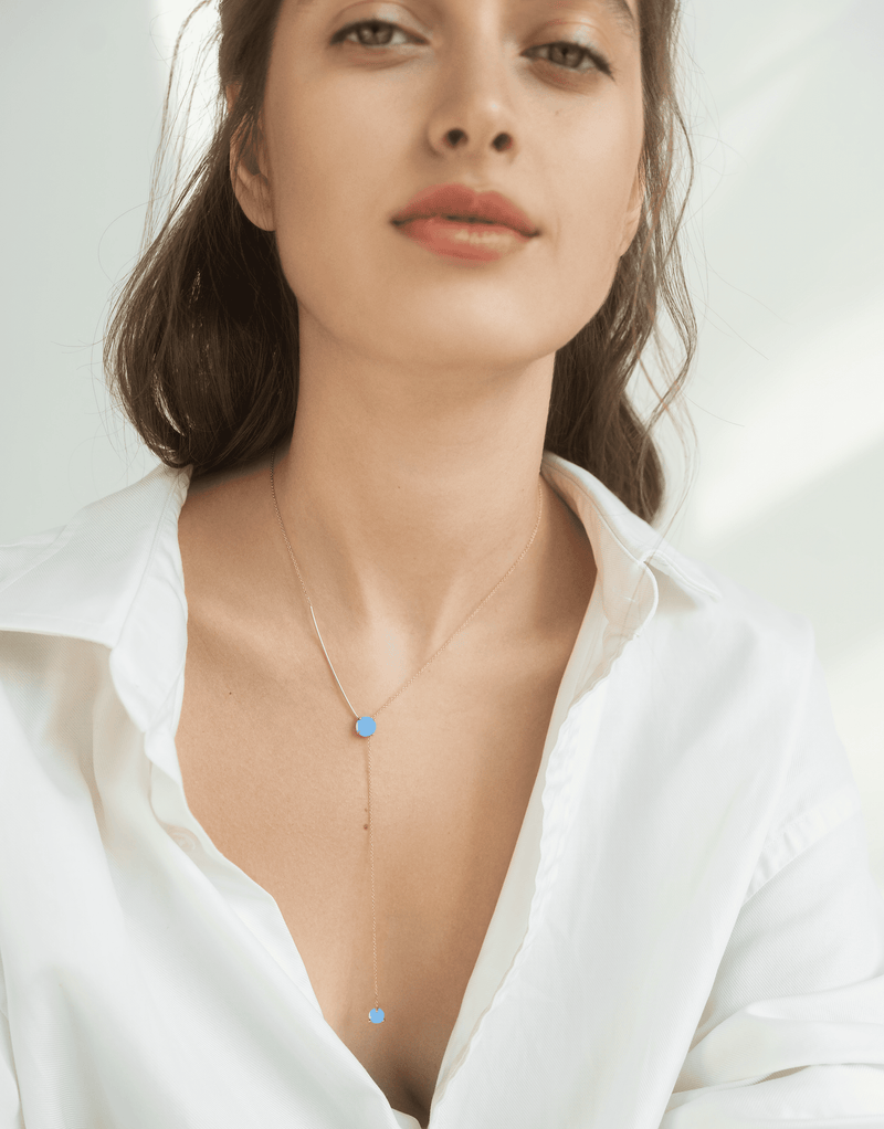 HEART DROP NECKLACE CHALCEDONY - This necklace embraces your neckline and falls to add a sensual touch to your look Nayestones