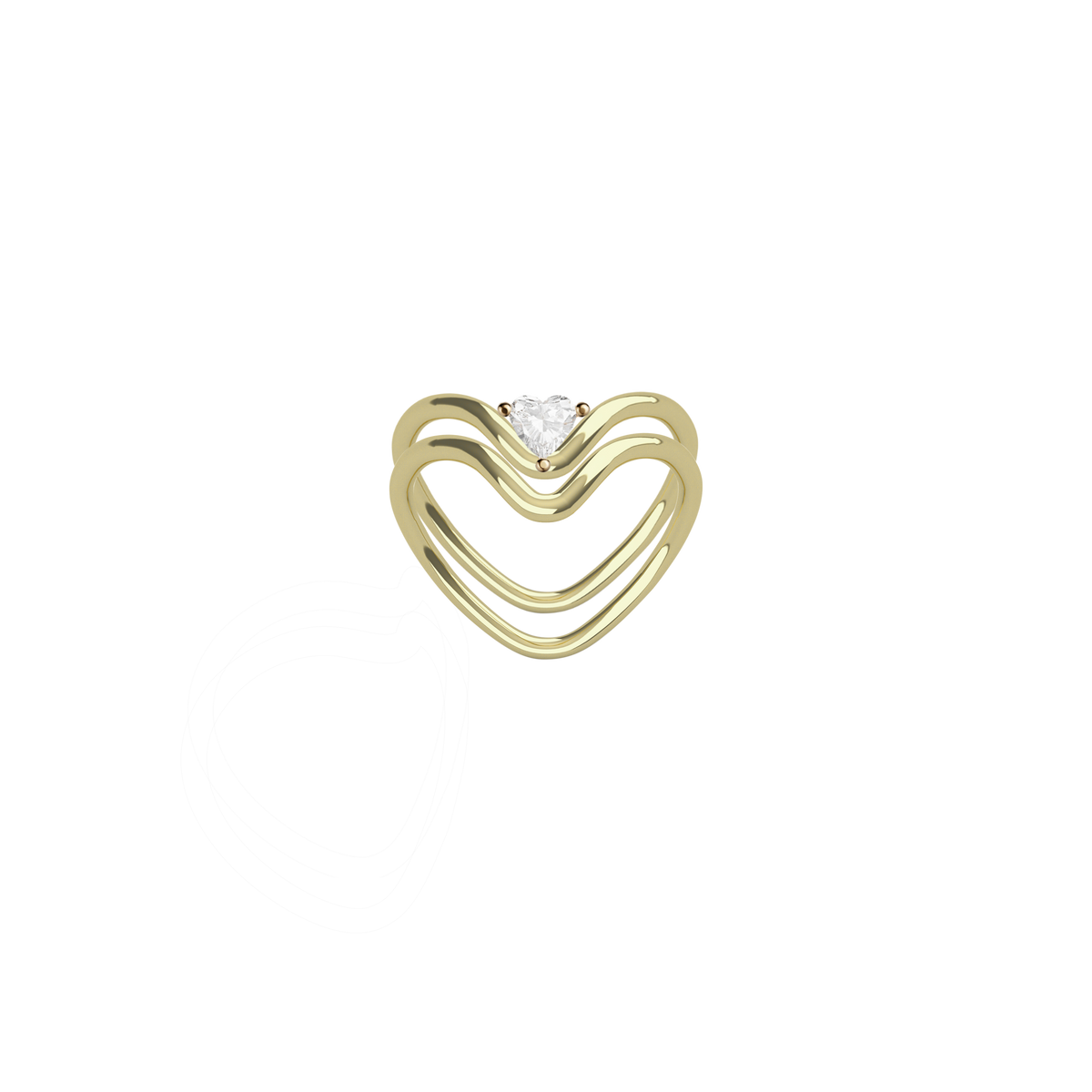 Heart Ring Set 1 in 18k yellow gold, with one Coeur Diamond Ring available in 0.25ct, 0.5ct, or 0.75ct, and one Heart Gold Ring by Nayestones, Belgian fine jewelry.