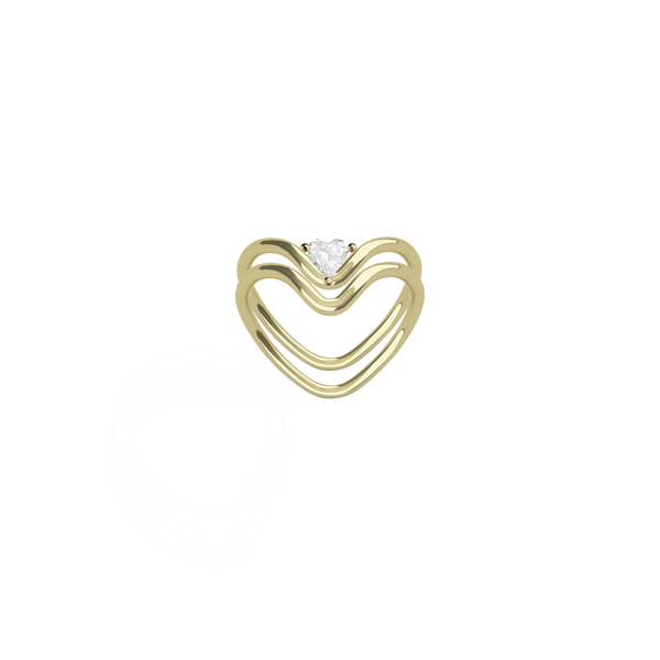 Heart Ring Set 1 in 18k yellow gold, with one Coeur Diamond Ring available in 0.25ct, 0.5ct, or 0.75ct, and one Heart Gold Ring by Nayestones, Belgian fine jewelry. Nayestones