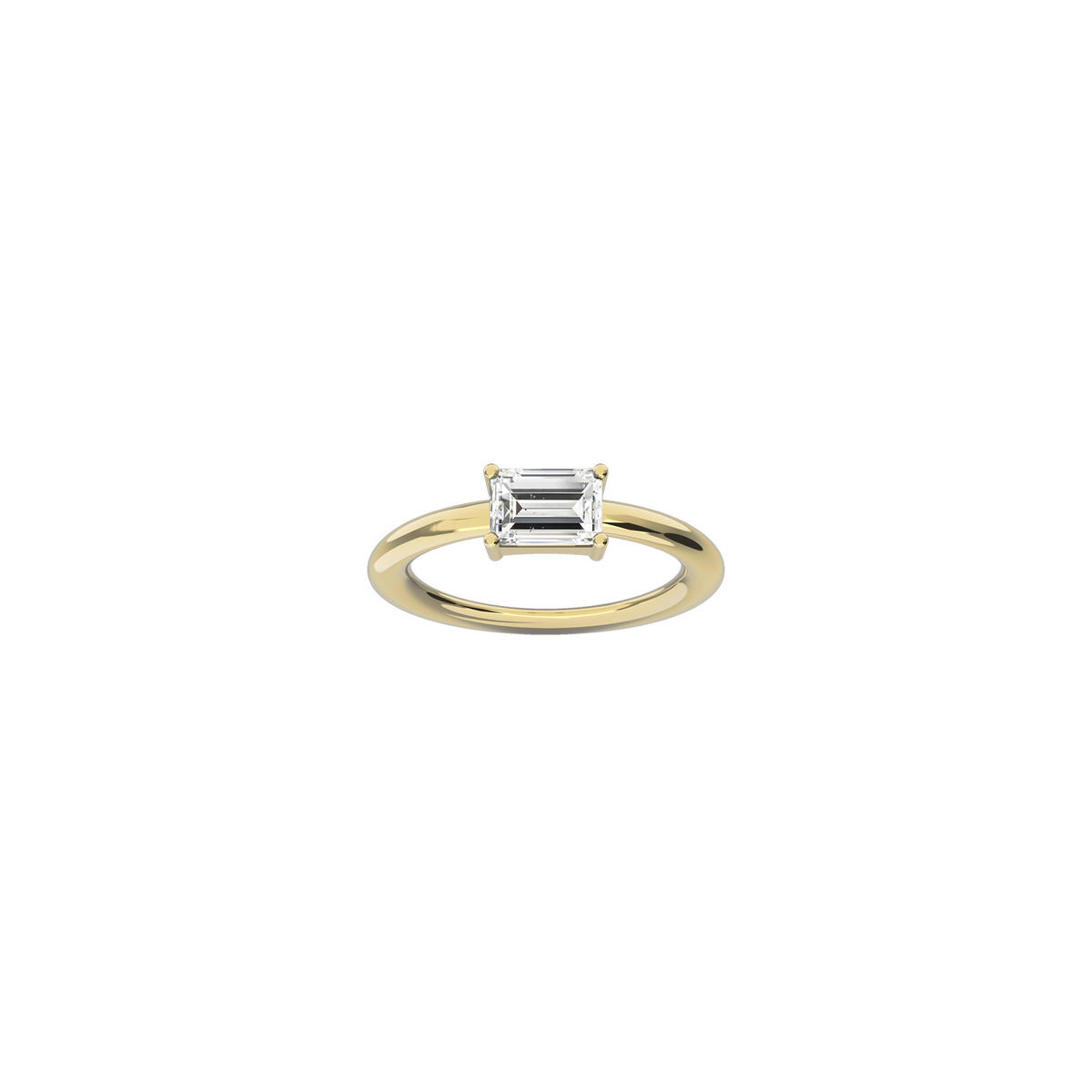 Moon Wedding Ring in 18k yellow gold with a 0.75ct Baguette-cut diamond by Nayestones, Belgian fine jewelry.