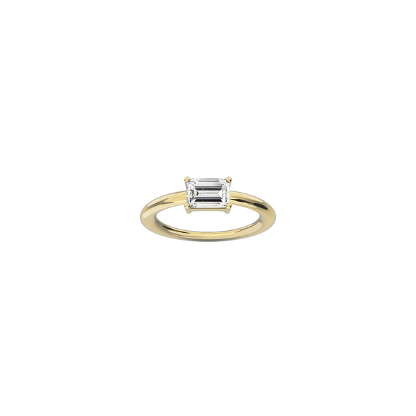 Moon Wedding Ring in 18k yellow gold with a 0.75ct Baguette-cut diamond by Nayestones, Belgian fine jewelry. Nayestones