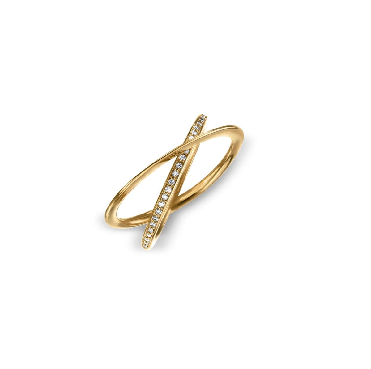 Moon Ellipse ring in 14k and 18k yellow gold with pavé diamonds by Nayestones, Belgian fine jewelry. 