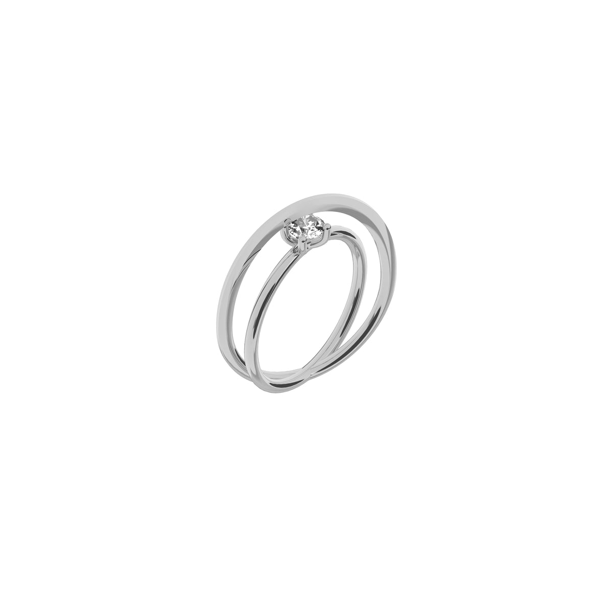 Moon Ellipse engagement solitaire ring in 18k white gold with a 0.25 carats diamond by Nayestones, Belgian fine jewelry. 