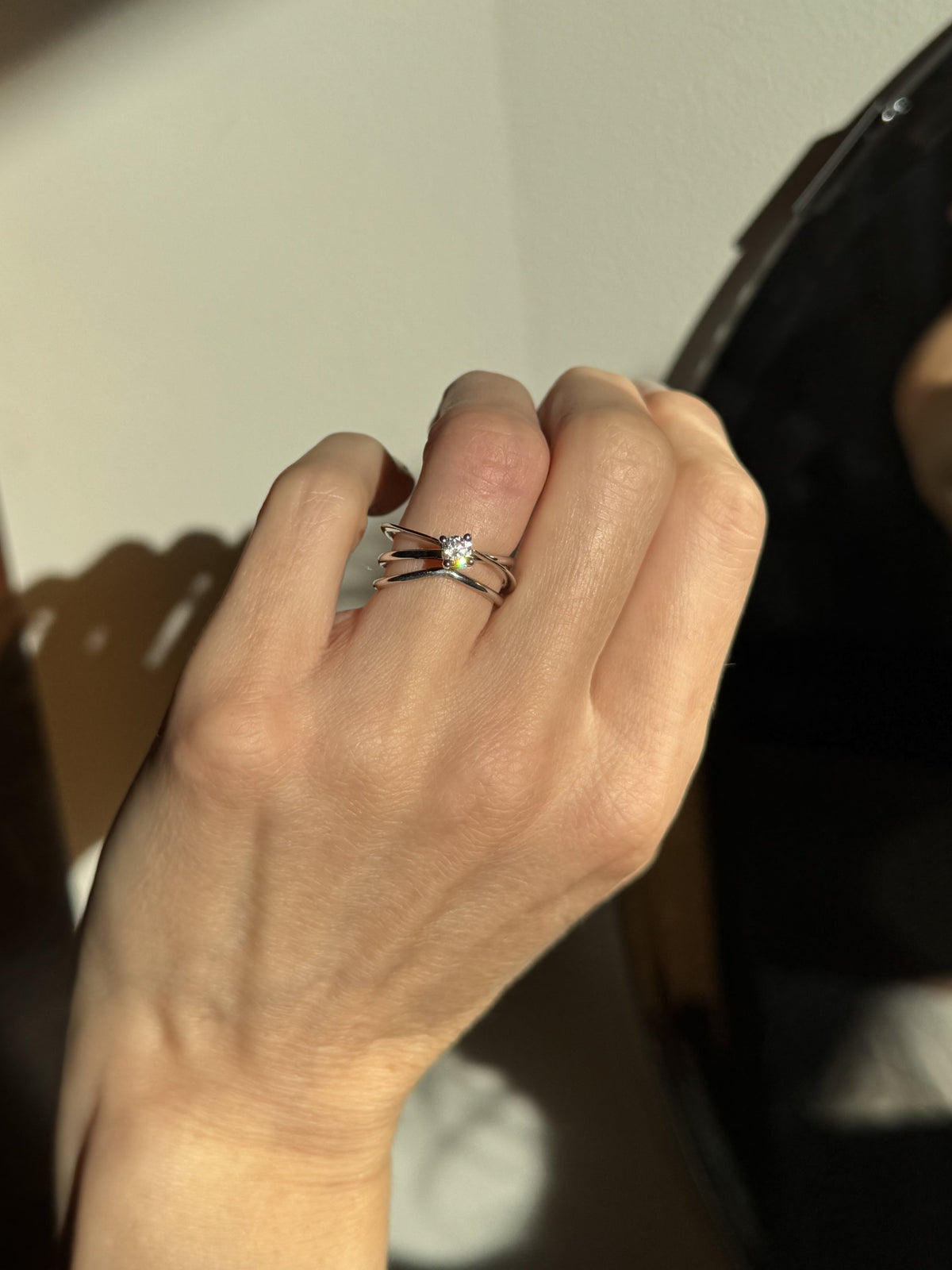 Moon Ellipse Ring Set in 18K yellow gold with a 0.75 ct Diamond and Band by Nayestones, Belgian Fine Jewelry.