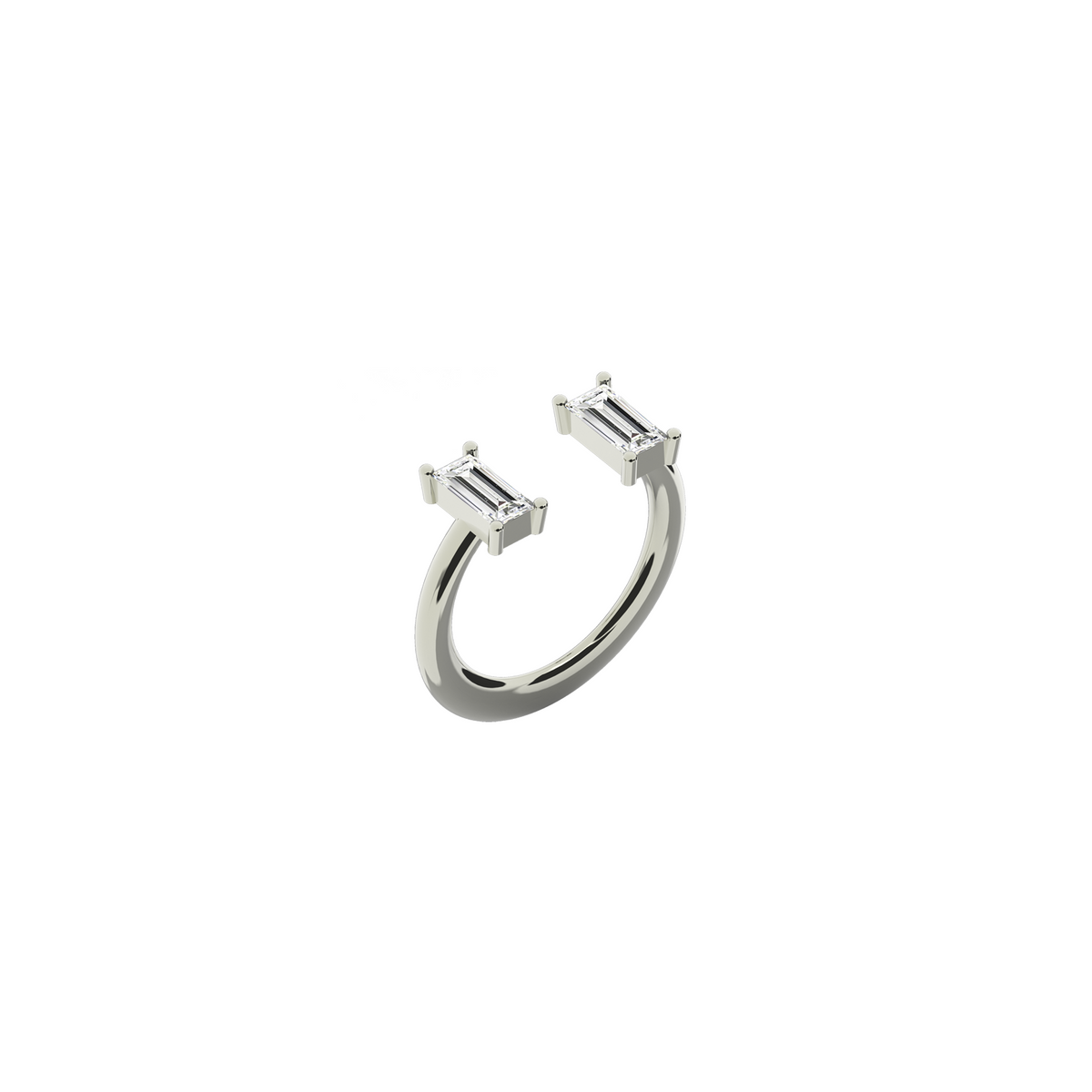 Double baguette diamond ring in 18k white gold with two 0.56 carat diamonds by Nayestones, Belgian fine jewelry 
