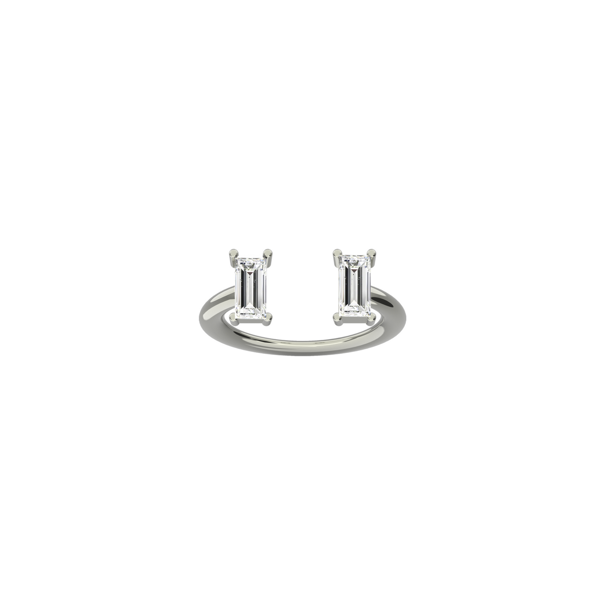Double baguette diamond ring in 18k white gold with two 0.56 carat diamonds by Nayestones, Belgian fine jewelry 