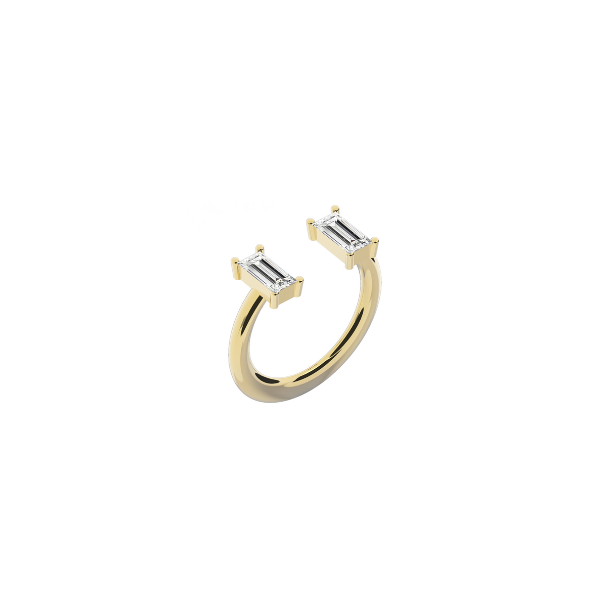 Double baguette diamond ring in 18k yellow gold with two 0.56 carat diamonds by Nayestones, Belgian fine jewelry 