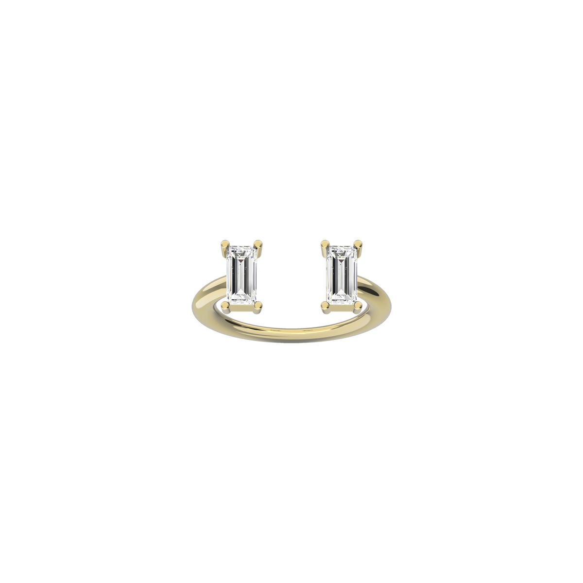 Double baguette diamond ring in 18k yellow gold with two 0.56 carat diamonds by Nayestones, Belgian fine jewelry 