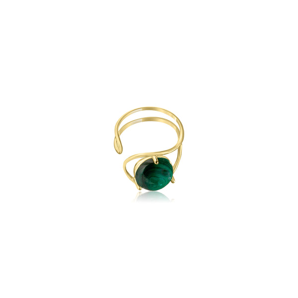 Neon Ring in 9K yellow gold with a malachite stone by Nayestones, Belgian fine jewelry. Nayestones