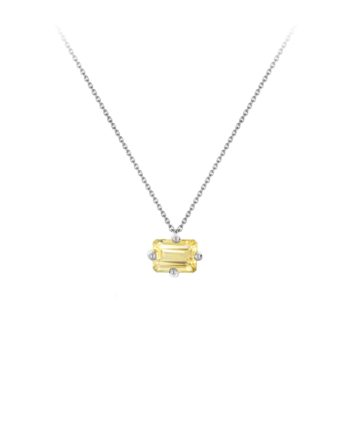 Signature octogone necklace in 9k white gold with an octagon-cut amethyst by Nayestones, Belgian fine jewelry. 
