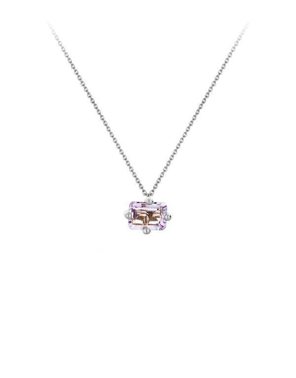 Signature octogone necklace in 9k white gold with an octagon-cut amethyst by Nayestones, Belgian fine jewelry.  Nayestones