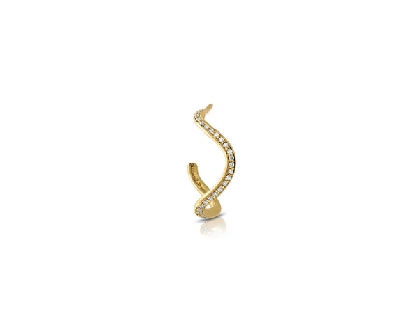 Petite comete creole earring in 18k yellow gold with pavé diamonds by Nayestones, Belgian fine jewelry.  Nayestones