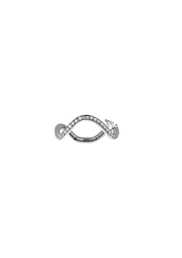 Petite Comete engagement ring in 18k white gold ring with a 0.25 carat Pear Star Diamond and pavé diamonds by Nayestones, Belgian Fine Jewelry. Nayestones