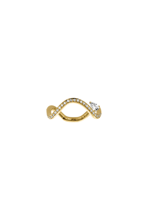 Petite Comete engagement ring in 18k yellow gold ring with a 0.25 carat Pear Star Diamond and pavé diamonds by Nayestones, Belgian Fine Jewelry. Nayestones