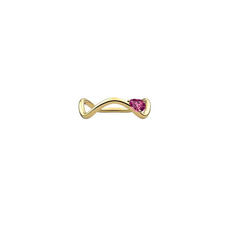 Yellow Gold ring with a pear-shaped pink tourmaline  Nayestones