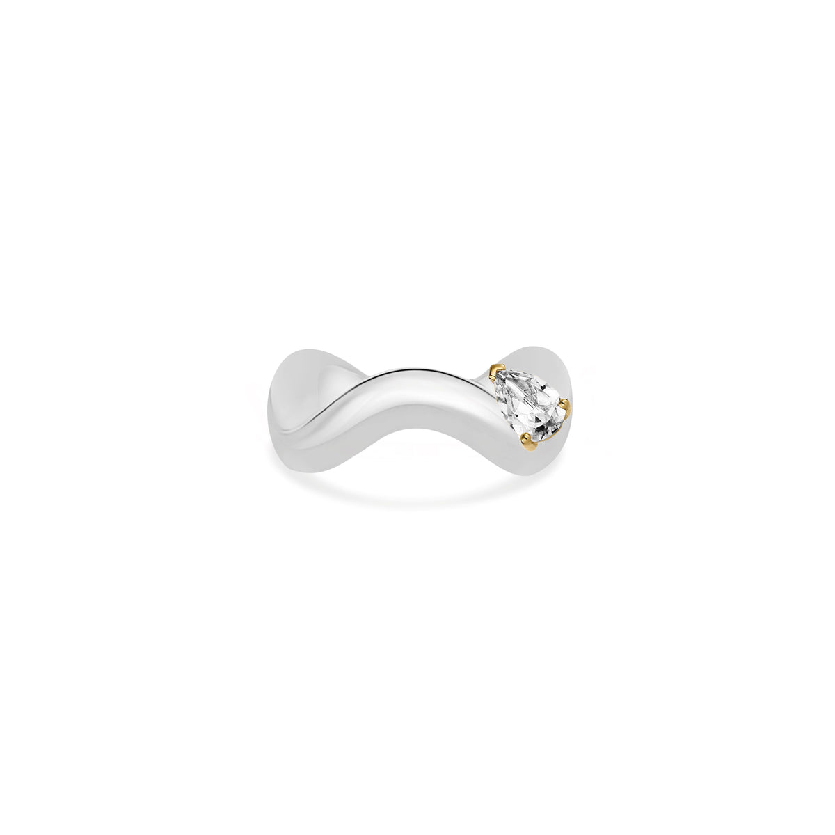 Petite Comète chunky ring in 925 silver with a pear-cut cubic zirconia by Nayestones, Belgian fine jewelry